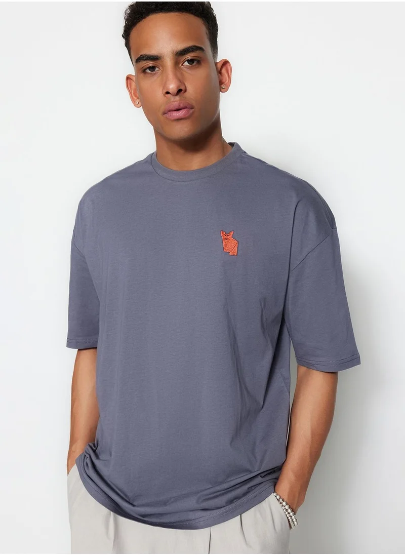 trendyol Fox Embroidered Crew Neck T-Shirt