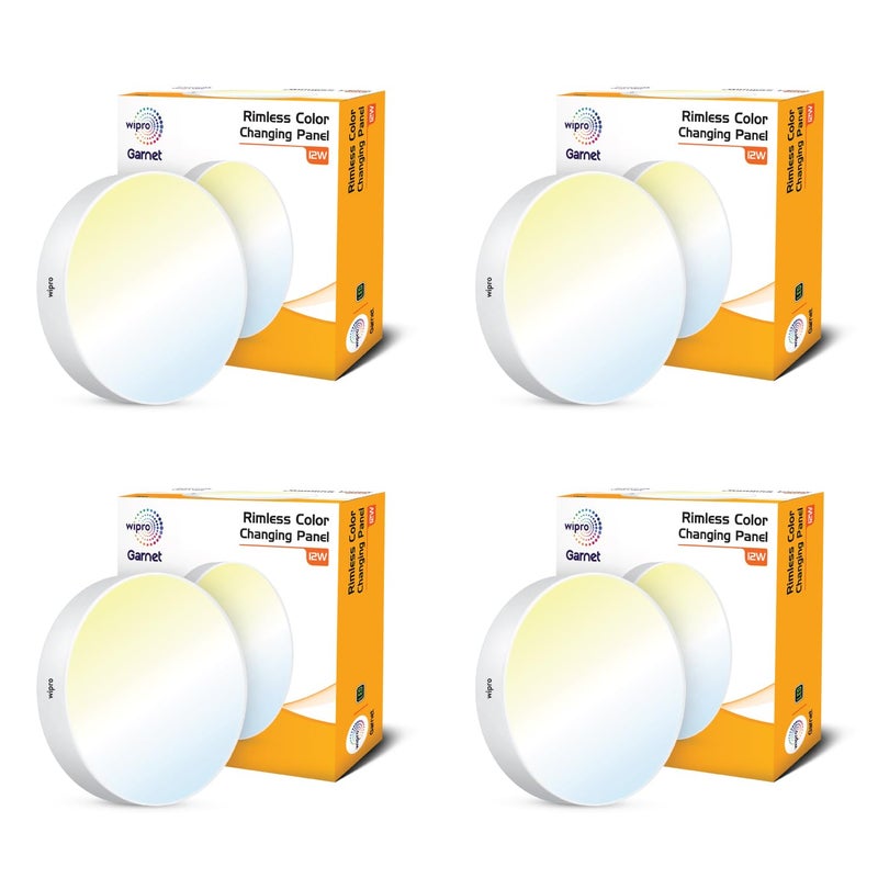 Wipro Garnet Plastic 12W Rimless Round CCT Surface PanelColour Changing PanelWarm White Neutral White Cool WhiteElegant Rimless DesignSurface Mounted LED Downlighter for CeilingPack of 4 - Image 1