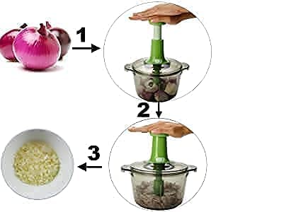 JHEPCOIN ABS Plastic Food Chopper Steel Large Manual Hand-Press Vegetable Chopper Mixer Cutter to Cut Onion, Salad, Tomato, Potato (Grey) - Image 4