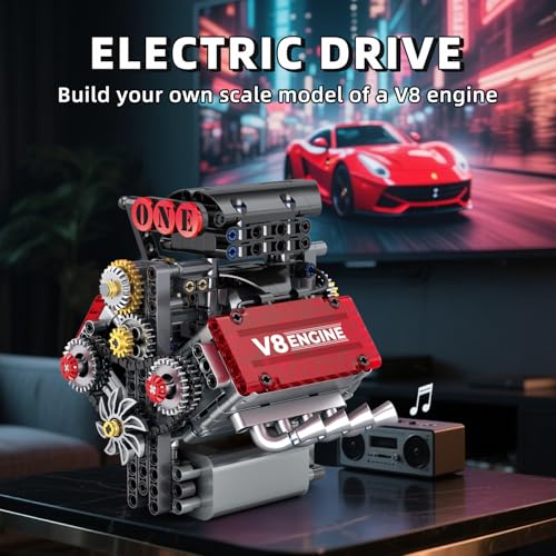 WINGIFT مجموعة بناء محرك WINGIFT V8 نموذج محرك V8 يعمل بناء نموذج محرك V8 صغير خاص بك مع بطارية ومحرك 8 أسطوانات ألعاب هندسية لمحرك السيارة للأطفال والبالغين 478 قطعة - Image 5