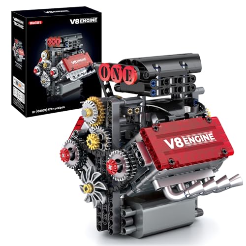 WINGIFT مجموعة بناء محرك WINGIFT V8 نموذج محرك V8 يعمل بناء نموذج محرك V8 صغير خاص بك مع بطارية ومحرك 8 أسطوانات ألعاب هندسية لمحرك السيارة للأطفال والبالغين 478 قطعة - Image 1