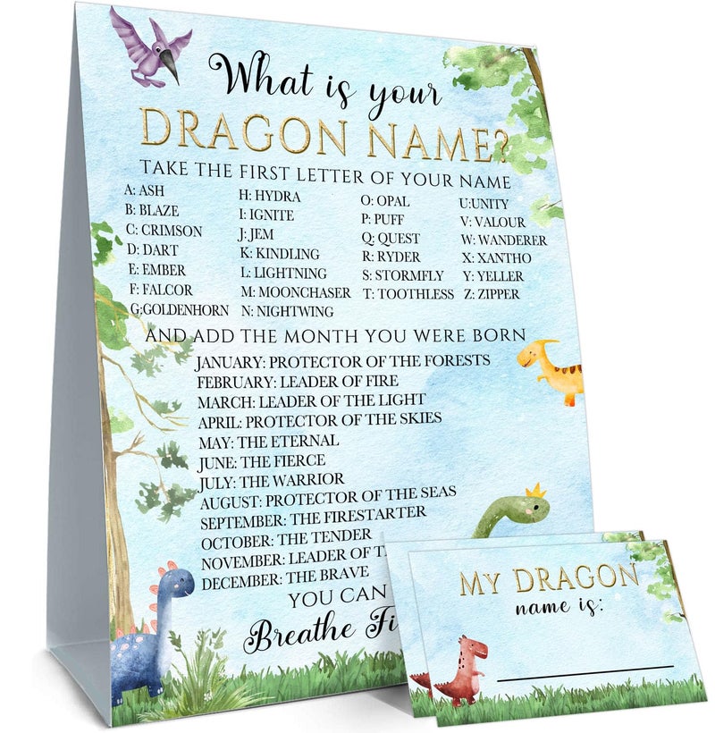 BirtDerr Dragon Birthday Party DecorationDragon Theme Birthday Party SignWhats Your Dragon NameMy Dragon Name Guest Sign Decorations for Dragon Themed Party - Image 2