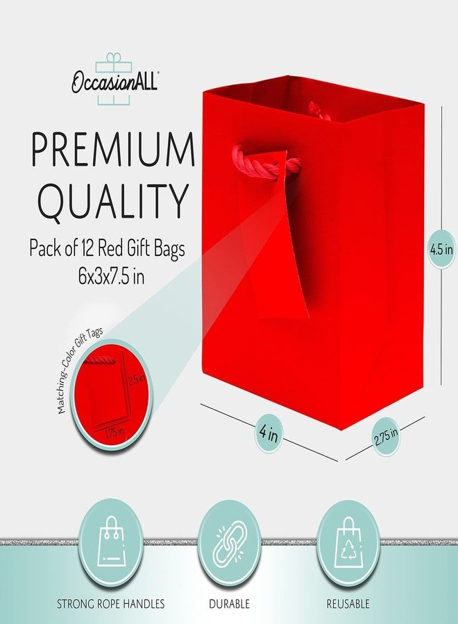 OccasionALL Red Gift Bags, Mini Paper Bags with Handles for Christmas & Valentines, Holidays, Birthdays, Weddings, Party Favors, Shopping, Retail & Merchandise, Bulk, 4x2.75x4.5, 12 Pack - Image 3
