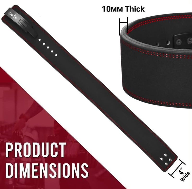 DEFY Challenge Your Fear DEFY Power Lifting Belt Lever Buckle Genuine Leather 10MM Gym Training Exercise Belt Black (Medium) - Image 4