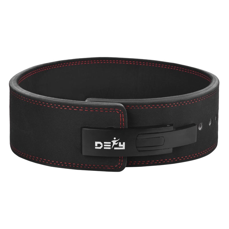 DEFY Challenge Your Fear DEFY Power Lifting Belt Lever Buckle Genuine Leather 10MM Gym Training Exercise Belt Black (Medium) - Image 1