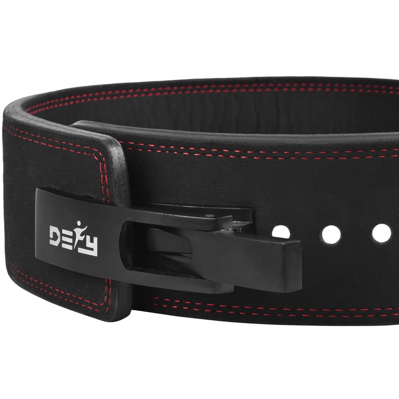 DEFY Challenge Your Fear DEFY Power Lifting Belt Lever Buckle Genuine Leather 10MM Gym Training Exercise Belt Black (Medium) - Image 5