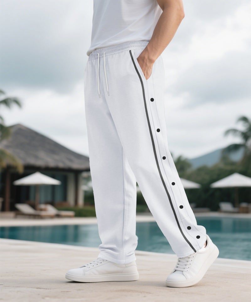 Men's Casual Side Button Track Pants Loose Straight Leg Trousers - Image 2