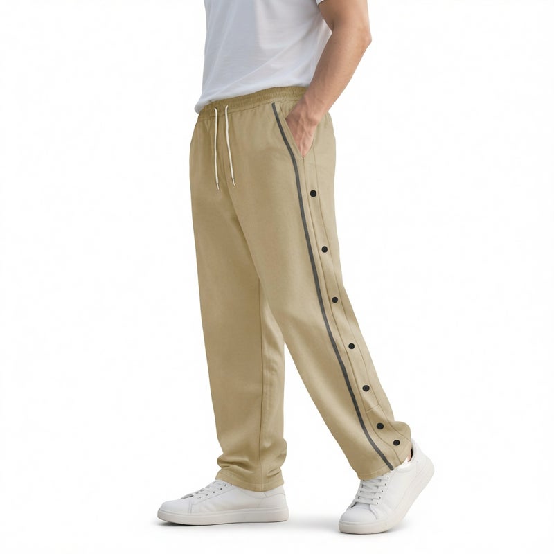 Men's Casual Side Button Track Pants Loose Straight Leg Trousers - Image 1