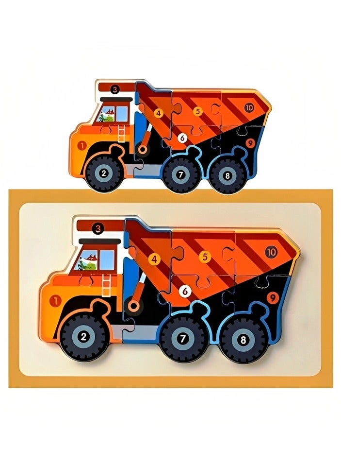 Wooden 3D Puzzles, Engineering Vehicles Style, Teacher Parents Teaching Support Tools, Attractive Colors and Patterns, Montessori Motor Skill Development Toys, Ideal Kids Gift (Tipper Style) - Image 1