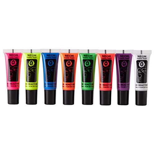 UV Glow - Neon UV Fabric Paint - 0.34oz - Textile paint for clothes, t-shirts, bags, shoes & canvas (Set of 8) - Image 1