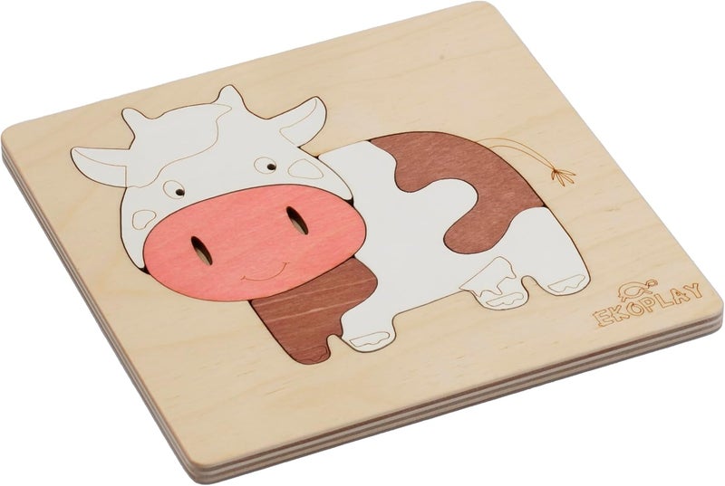 EKOPLAY ’s Wooden Puzzles for Kids, 5 Piece Jigsaw Puzzle for Pre-School Kids, Learning Educational Toys Gifts for Boys Girls. Animal Puzzles Sets, Pets Happy Cow. Age 3+ Years. - Image 3