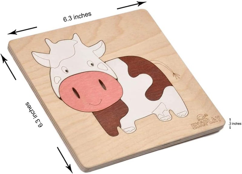 EKOPLAY ’s Wooden Puzzles for Kids, 5 Piece Jigsaw Puzzle for Pre-School Kids, Learning Educational Toys Gifts for Boys Girls. Animal Puzzles Sets, Pets Happy Cow. Age 3+ Years. - Image 2
