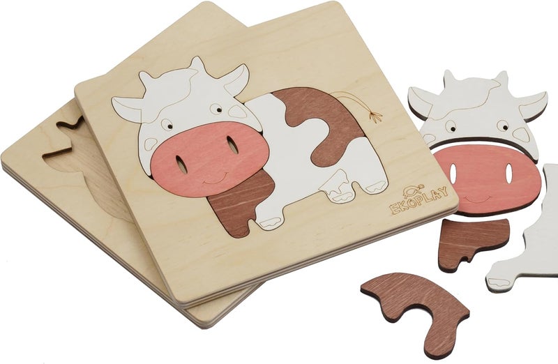 EKOPLAY ’s Wooden Puzzles for Kids, 5 Piece Jigsaw Puzzle for Pre-School Kids, Learning Educational Toys Gifts for Boys Girls. Animal Puzzles Sets, Pets Happy Cow. Age 3+ Years. - Image 4