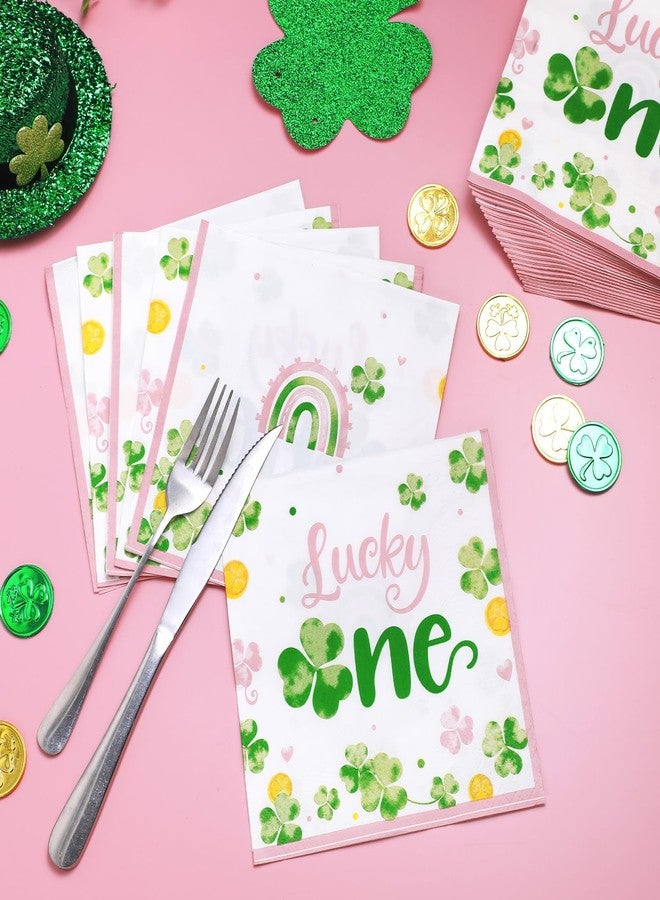 Nefelibata Lucky One Napkins 50Pcs, St. Patrick's Day Lucky One First Birthday Decorations for Girl, Shamrock Paper Napkins for Girl's Birthday Party, Pink Irish Table Decor - Image 2