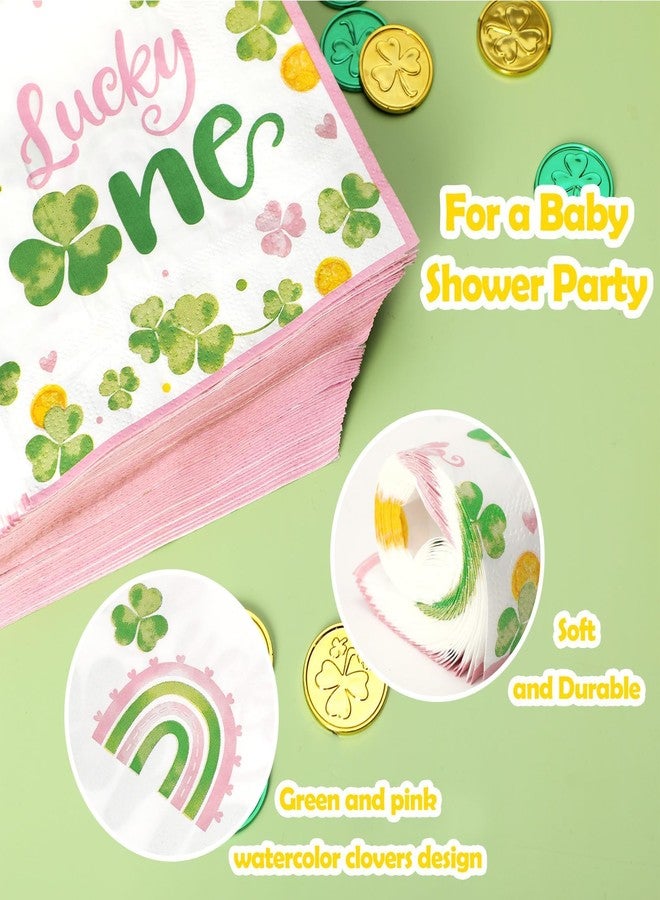 Nefelibata Lucky One Napkins 50Pcs, St. Patrick's Day Lucky One First Birthday Decorations for Girl, Shamrock Paper Napkins for Girl's Birthday Party, Pink Irish Table Decor - Image 4