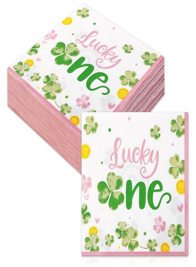 Nefelibata Lucky One Napkins 50Pcs, St. Patrick's Day Lucky One First Birthday Decorations for Girl, Shamrock Paper Napkins for Girl's Birthday Party, Pink Irish Table Decor - Image 1