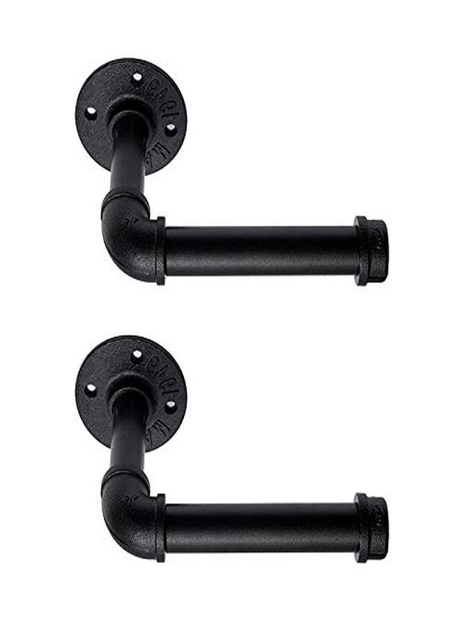 Home TZH Industrial Pipe Toilet Paper Holder, DIY Vintage Rustic Paper Holder Towel Racks Heavy Duty Pipe Roll Tissue Holder with Mounting Screws for Bathroom, Bedroom, Kitchen (Black, 2) - Image 1