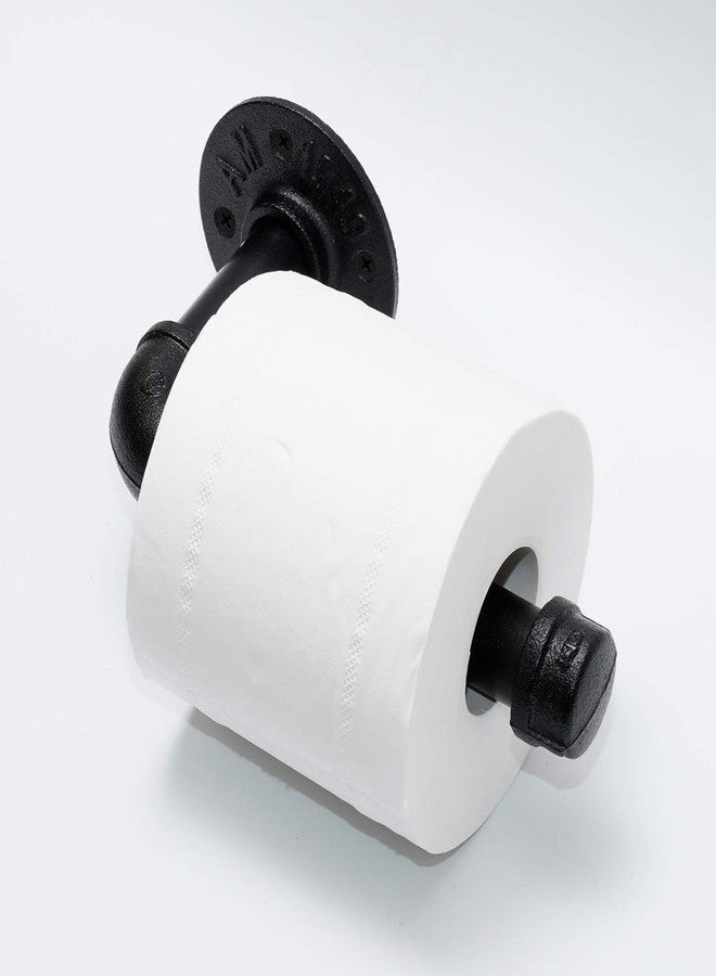 Home TZH Industrial Pipe Toilet Paper Holder, DIY Vintage Rustic Paper Holder Towel Racks Heavy Duty Pipe Roll Tissue Holder with Mounting Screws for Bathroom, Bedroom, Kitchen (Black, 2) - Image 2