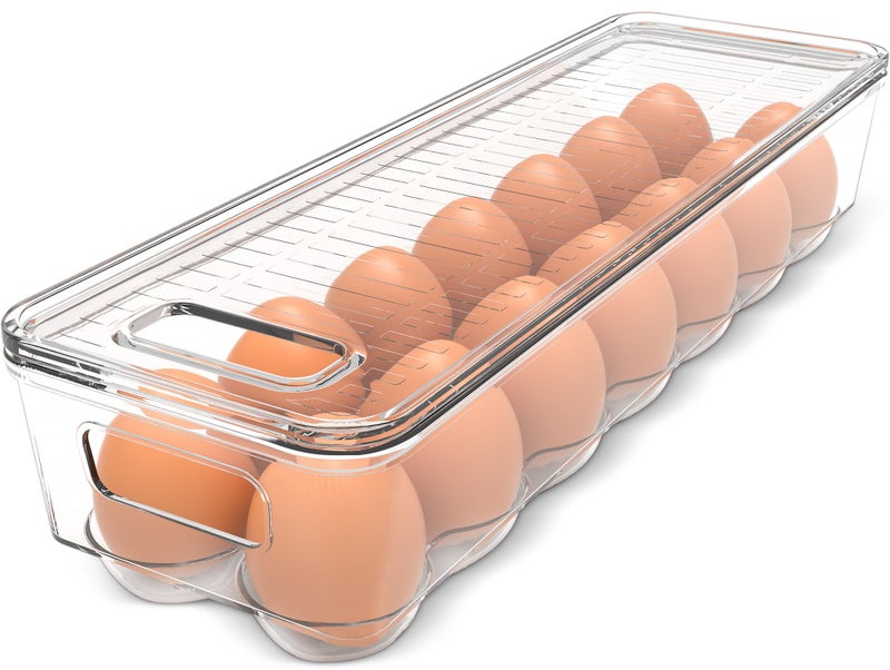 Utopia Home Egg Container With Lid and Handle for Refrigerator  Pack of 1  Clear Stackable Egg Holder for Kitchen Storage and organization