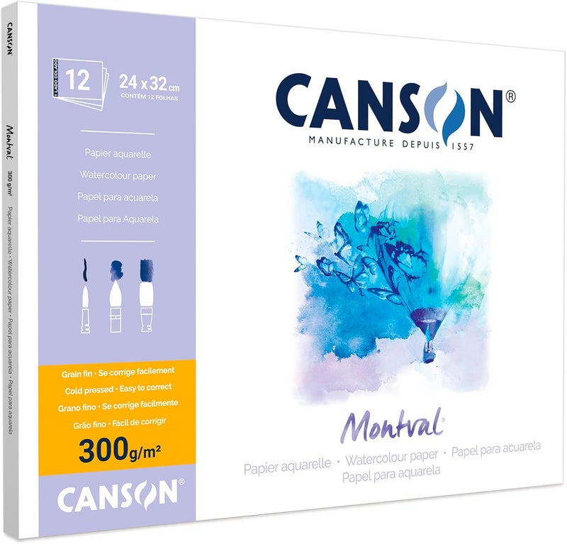 Canson Montval 300gsm watercolour practice paper pad including 12 sheets size24x32cm natural white and Cold Pressed Not - Image 2