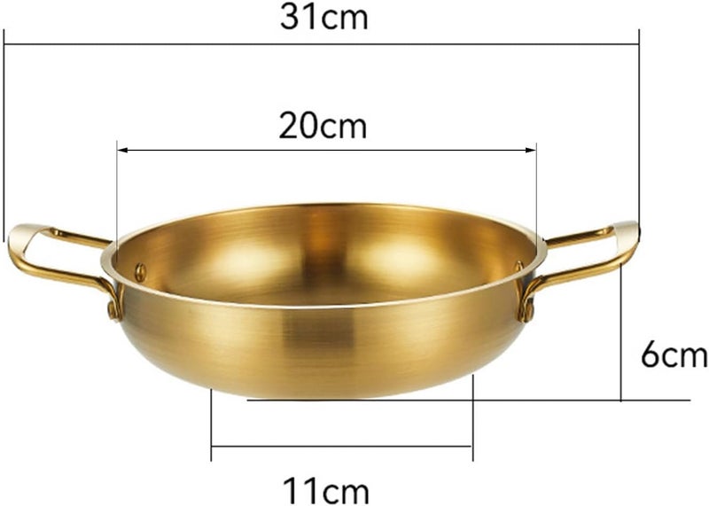 Dual Loop Handle Frying Pans, Stainless Steel Flat Bottom Skillet, Flat Bottomed Induction Dry Pot for Cooking Seafood Fried Rice 1350ML (Gold) - Image 3