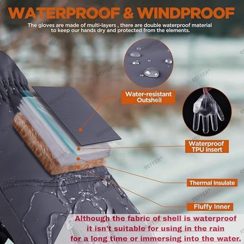 REFFER Winter Gloves for Men and Women, Full Hand Touchscreen Winter Gloves, Warm Gloves Cold Weather Gloves Snow Ski Gloves Windproof, Water Splash-Proof Anti-Slip (Grey, One Size) - Image 4