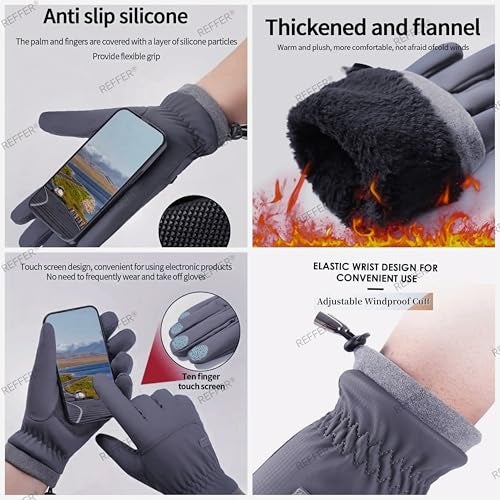 REFFER Winter Gloves for Men and Women, Full Hand Touchscreen Winter Gloves, Warm Gloves Cold Weather Gloves Snow Ski Gloves Windproof, Water Splash-Proof Anti-Slip (Grey, One Size) - Image 5