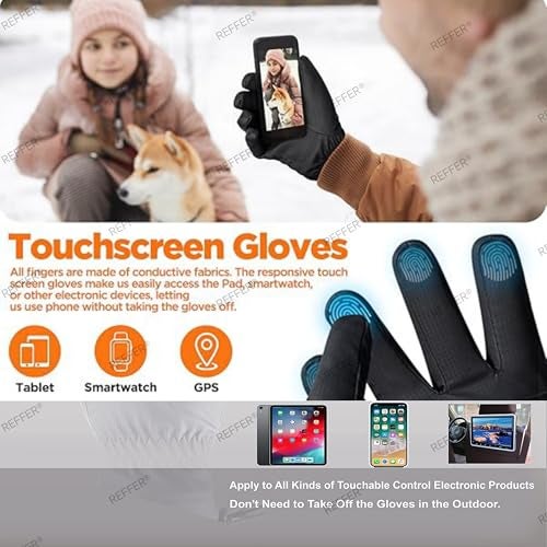 REFFER Winter Gloves for Men and Women, Full Hand Touchscreen Winter Gloves, Warm Gloves Cold Weather Gloves Snow Ski Gloves Windproof, Water Splash-Proof Anti-Slip (Grey, One Size) - Image 2