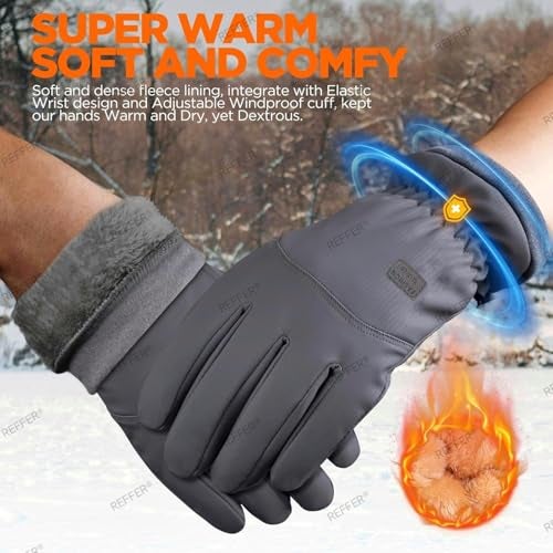 REFFER Winter Gloves for Men and Women, Full Hand Touchscreen Winter Gloves, Warm Gloves Cold Weather Gloves Snow Ski Gloves Windproof, Water Splash-Proof Anti-Slip (Grey, One Size) - Image 3