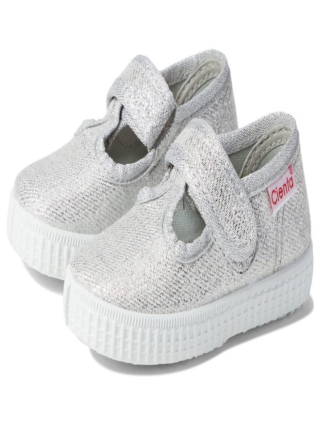 Cienta Kids Shoes 50013 - Ideal for Infants, Toddlers, and Little Kids - Textile Fabrication - Round Toe Silver Sparkle 18 (US 3 Infant) M