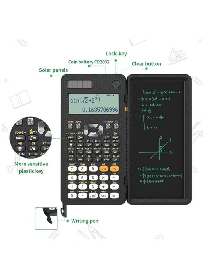 Advanced Scientific Calculator Set - Multiview Display, Erasable Lcd Writing Tablet, Solar Power, Notepad For School, Engineering, Teachers With Pen Included - Image 2