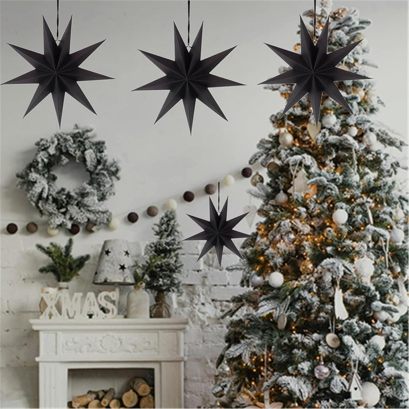 Kiddale 3Pcs 12" Paper Hanging Ornaments, Black Star Decorations for Weddings, Christmas, Birthday & Home Décor - Image 4