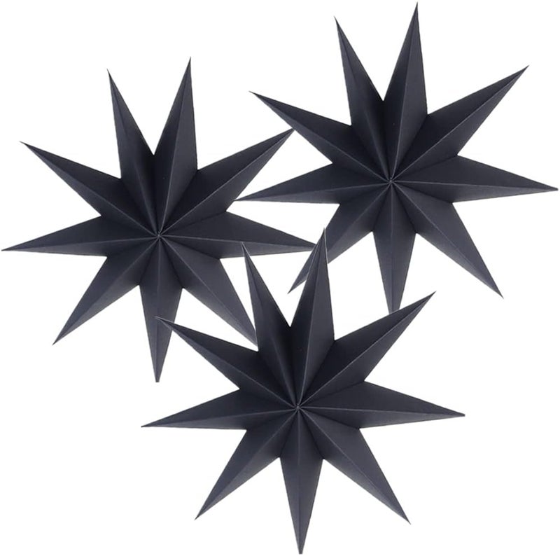 Kiddale 3Pcs 12" Paper Hanging Ornaments, Black Star Decorations for Weddings, Christmas, Birthday & Home Décor - Image 1