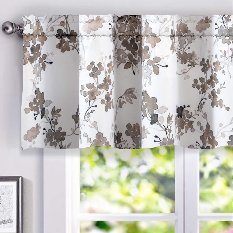 DriftAway Watercolor Floral Botanical Lined Thermal Insulated Window Curtain Valance Rod Pocket 52 Inch by 18 Inch Plus 2 Inch Header Beige 1 Pack - Image 1