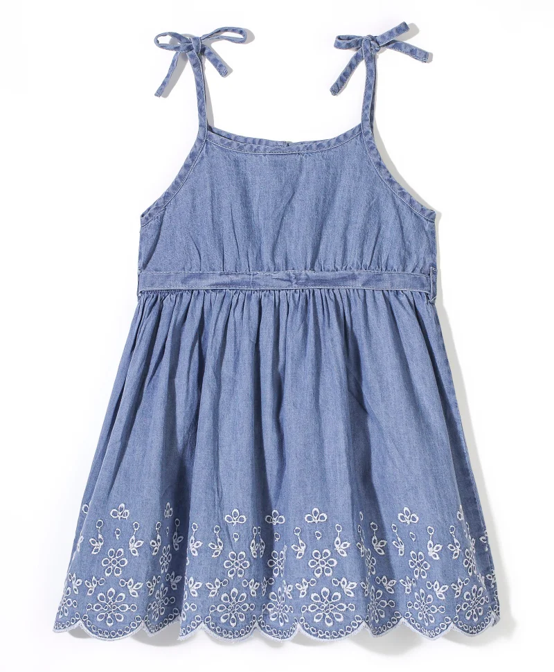 babyhug Babyhug Embroidered Denim Frock with Short Sleeves Inner Tee - Blue