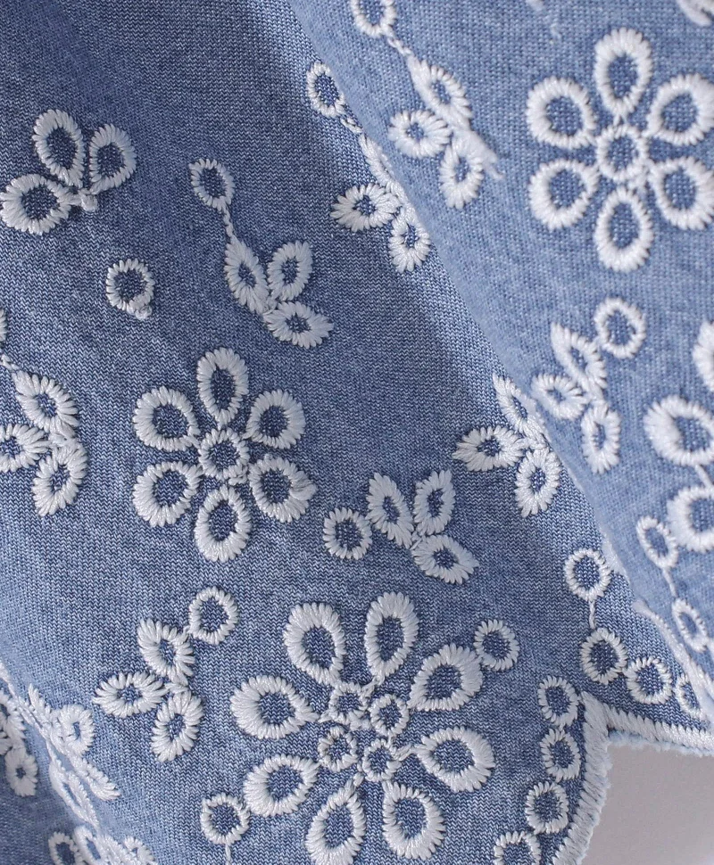 babyhug Babyhug Embroidered Denim Frock with Short Sleeves Inner Tee - Blue