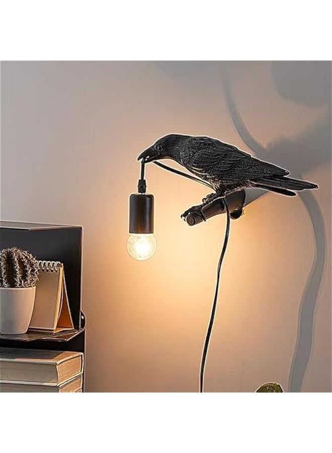 Raven Desk Lamp, Bird Resin LED Lamp for Bedroom/Office/Living Room/Farmhouse Art Deco with Plug (Right) - Image 1