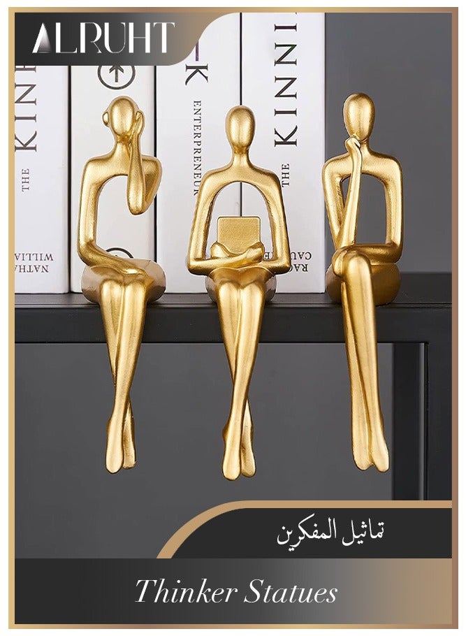 الروهيت 3 قطع من تماثيل المفكرين الحديثة للديكور المنزلي، منحوتات تجريدية من الراتينج لتزيين المنزل لرف الكتب أو غرفة المعيشة أو المكتب أو رف الطاولة أو القهوة، باللون الذهبي - Image 1