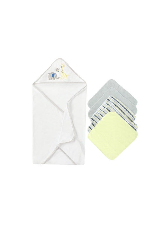 Mothers Choice JungleThemed Hooded BabyTowel + 5-Pack Face Cloth Set – Essential for Baby Bath Time - Image 2