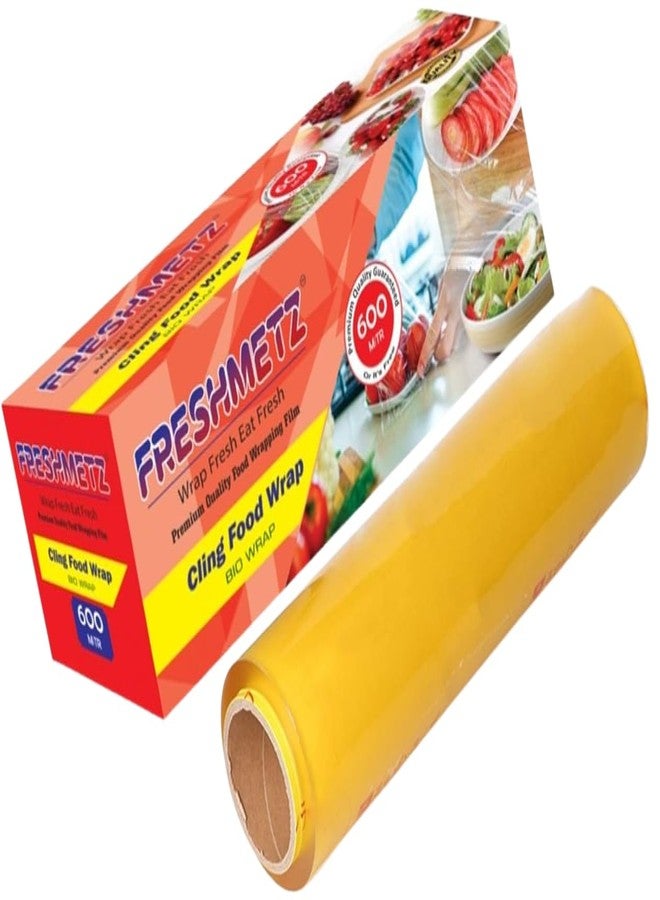 FRESHMETZ لفة غلاف بلاستيكي لاصق 2.2 كجم (600 متر) | غلاف طعام شفاف خالٍ من مادة BPA | غلاف بلاستيكي صناعي للمطابخ بسماكة 10 ميكرون | غير لاصق، آمن للاستخدام في الميكروويف | عبوة كبيرة للتموين - Image 2