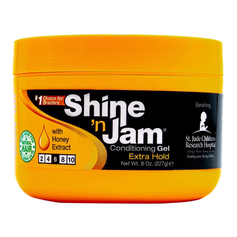 AmPro Shine-n-Jam Maximum Hold - Infused with Honey Extract to Strengthen Hair - Great for Taming Fringe, Ponytails, Soft Weaves, and Braids - Keeps Tresses Firm with Non-Greasy Shine - 8 oz - Image 1