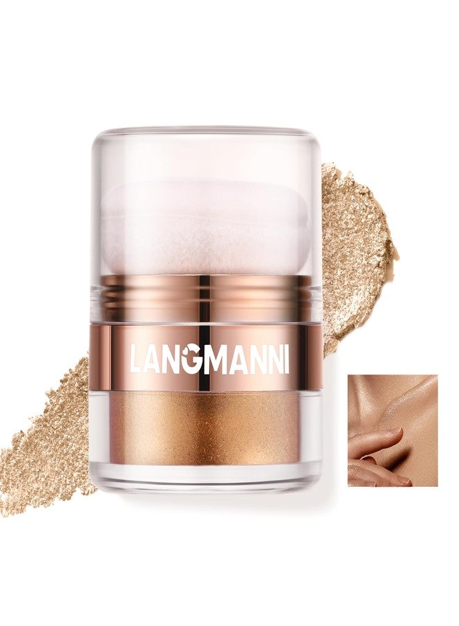 AKARY Shimmer Powder Highlighter, Golden Face Body Glow Pearl Illuminator, Intensely Pigmented for High Impact Dewy Finish (02#Golden) - Image 1