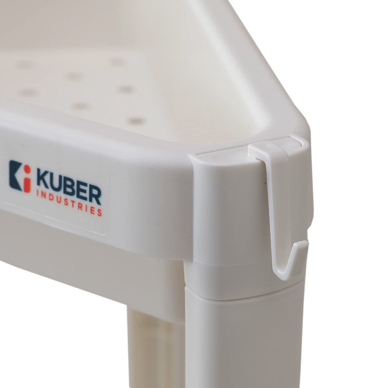 Kuber Industries Corner shelf For Bathroom|3 Layer Triangle Rack for Storage|Plastic shelf For Bathroom, Kitchen|Bathroom shelf Organizer|White - Image 4