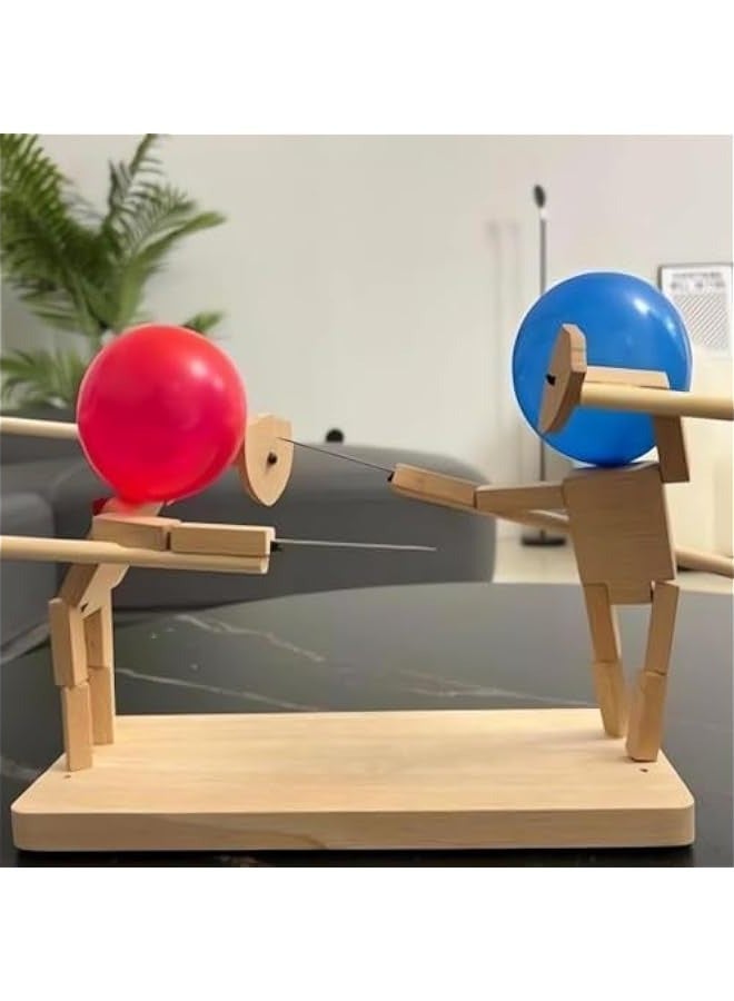 DURKU 2024 New Handmade Wooden Fencing Puppets Balloon Bamboo Man Battle 2Player Game Fast Paced Balloon Fight Whack a Balloon Party Game - Image 1