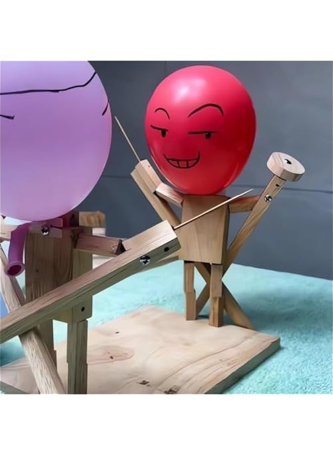 DURKU 2024 New Handmade Wooden Fencing Puppets Balloon Bamboo Man Battle 2Player Game Fast Paced Balloon Fight Whack a Balloon Party Game - Image 4