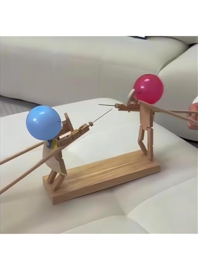 DURKU 2024 New Handmade Wooden Fencing Puppets Balloon Bamboo Man Battle 2Player Game Fast Paced Balloon Fight Whack a Balloon Party Game - Image 3