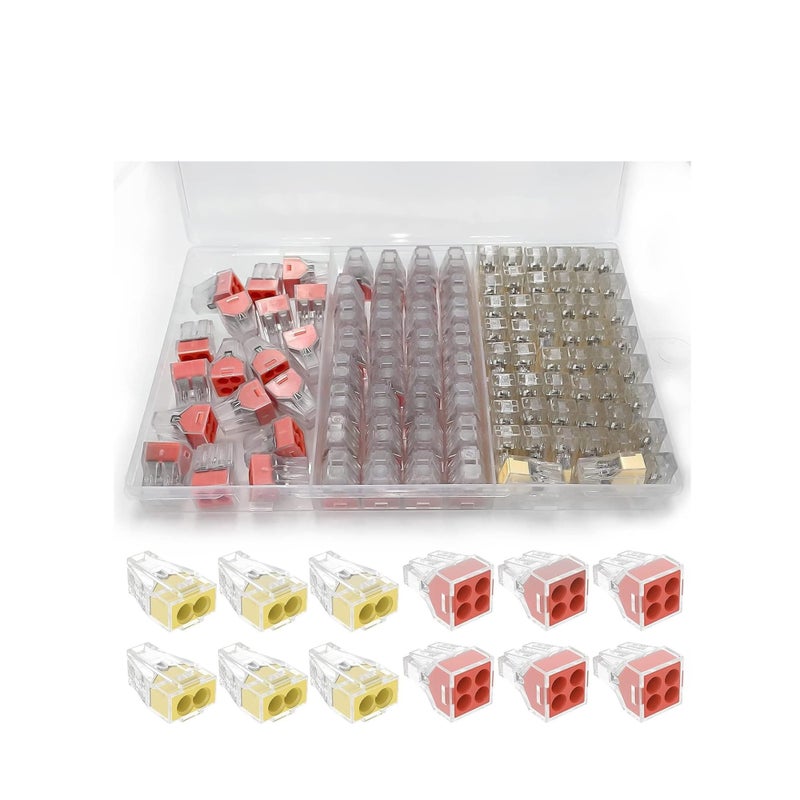Barakah Push in Wire Connectors Quick Connect Electrical 2-Port 50 Pcs + 4-Port 50 Pcs Pushin Small Wire Nuts Assortment Wiring Connecters - Image 1