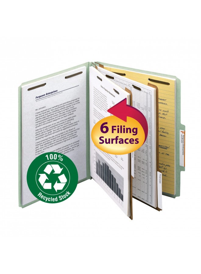 Smead 100% Recycled Pressboard Classification File Folder, 2 Dividers, 2" Expansion, Letter Size, Gray/Green, 10 per Box (14023) - Image 1