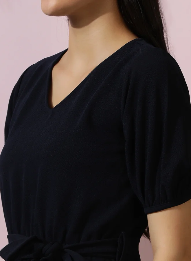 Kotty Belted Puff-Sleeve Dress