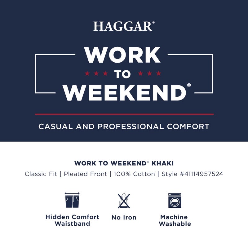 Haggar بنطال هاجر للرجال من العمل إلى عطلة نهاية الأسبوع، كاكي، مقاس كلاسيكي، بدون تجاعيد، حزام خفي قابل للتوسيع، مقدمة مطوية، كاكي، 38x32 - Image 2